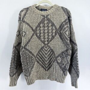 Vintage Wool Boat House Row Geometric Knit Sweater Men's Medium Made in USA